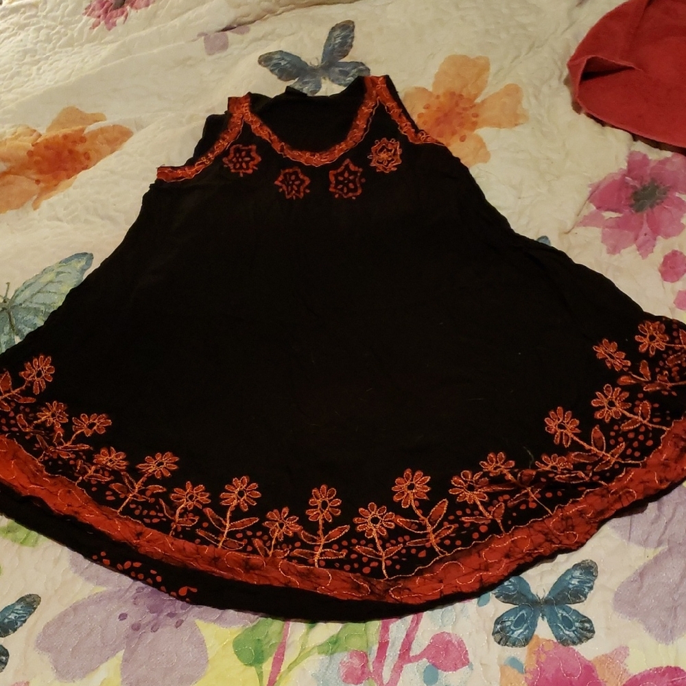 Black Dress with Red Floral Embroidery